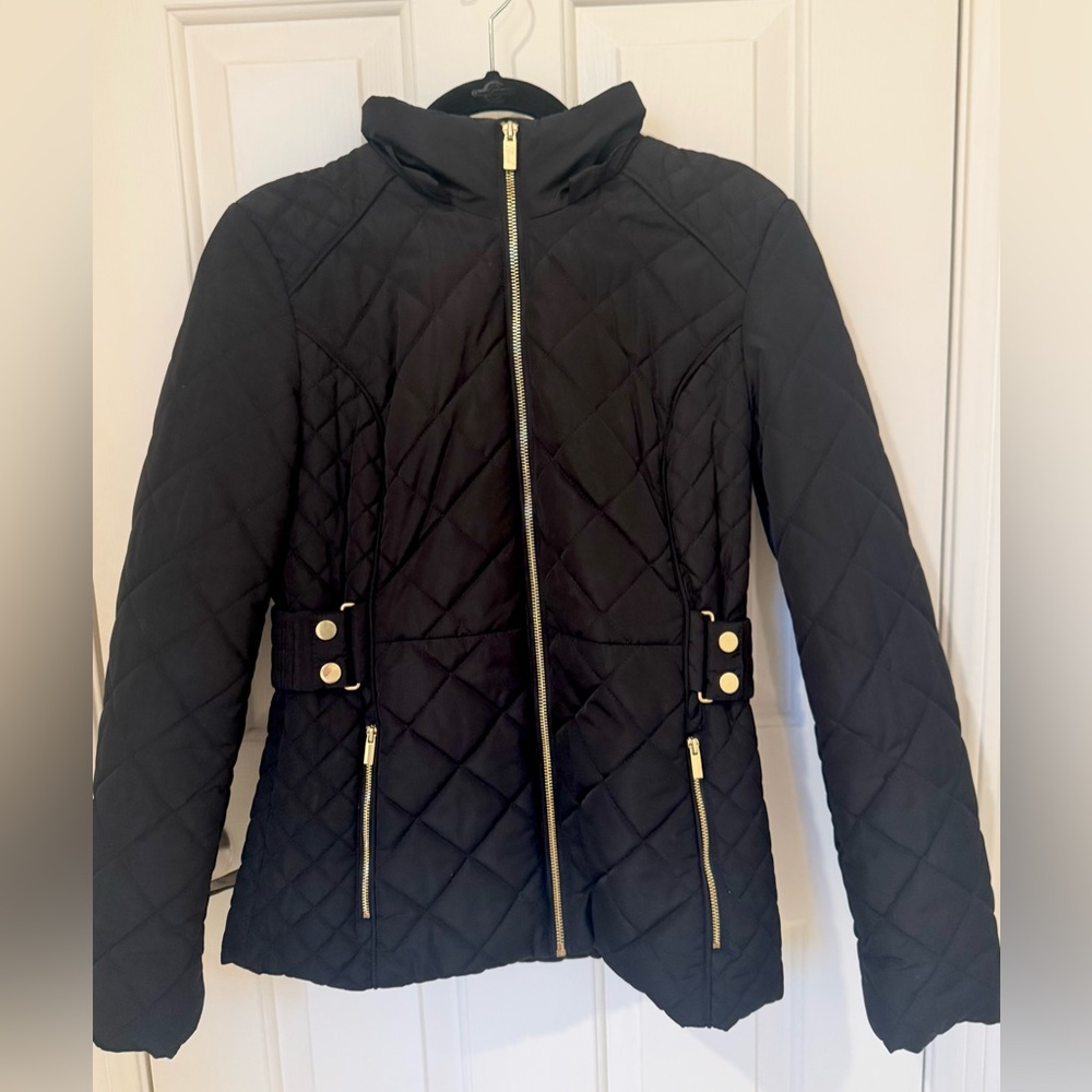 Guess Black Quilted Puffer Jacket with Detachable Faux Fur Hood